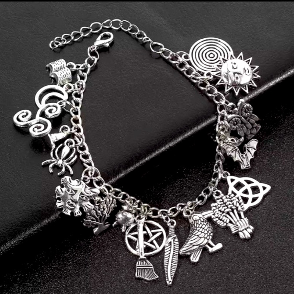 Witch Bracelet Wiccan Pagan Celtic spell work herbs pentagram Silver Jewelry New